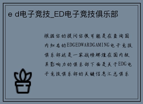 e d电子竞技_ED电子竞技俱乐部